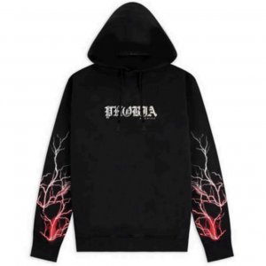 Phobia Archive Felpa con cappuccio fulmini Hoodie Black red grey