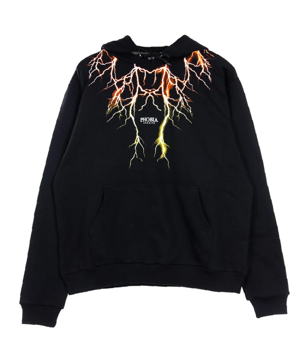 Phobia Archive Felpa con Cappuccio Leggera fulmini Hoodie Black Orange Yellow PHOBIA ARCHIVE ORIGINALE