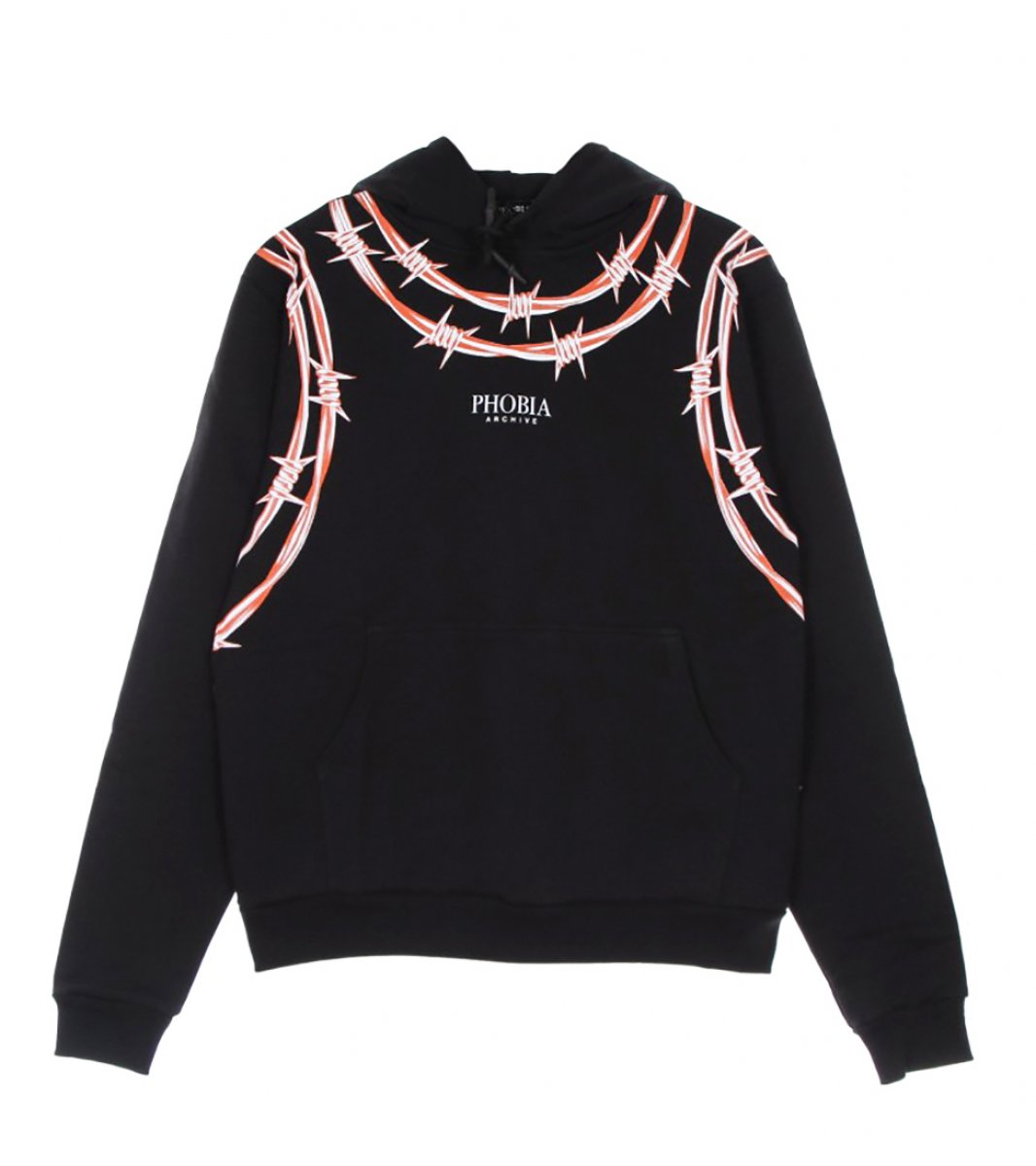 Phobia Archive Felpa con Cappuccio Leggera Filo Spinato Barbed Hoodie Black ORANGE Phobia Archive