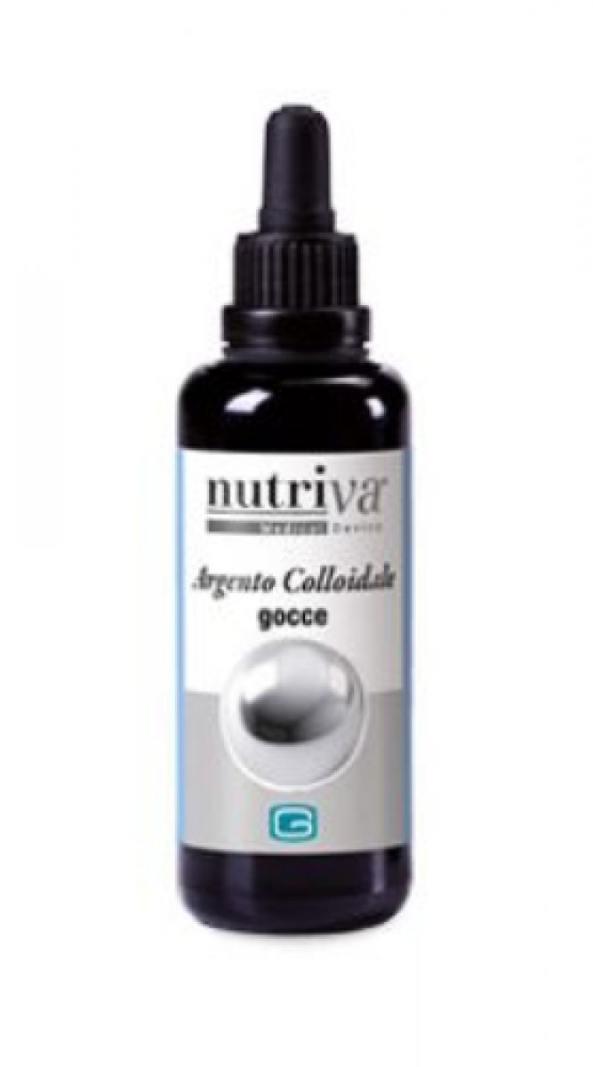 NUTRIVA ARGENTO COLLOIDALE Gocce 50 ml Antibiotico naturale costituito da una soluzione di particelle finissime di argento puro, che agisce contro funghi, batteri e virus. Flacone contagocce in vetro violetto MIRON® da 50 ml