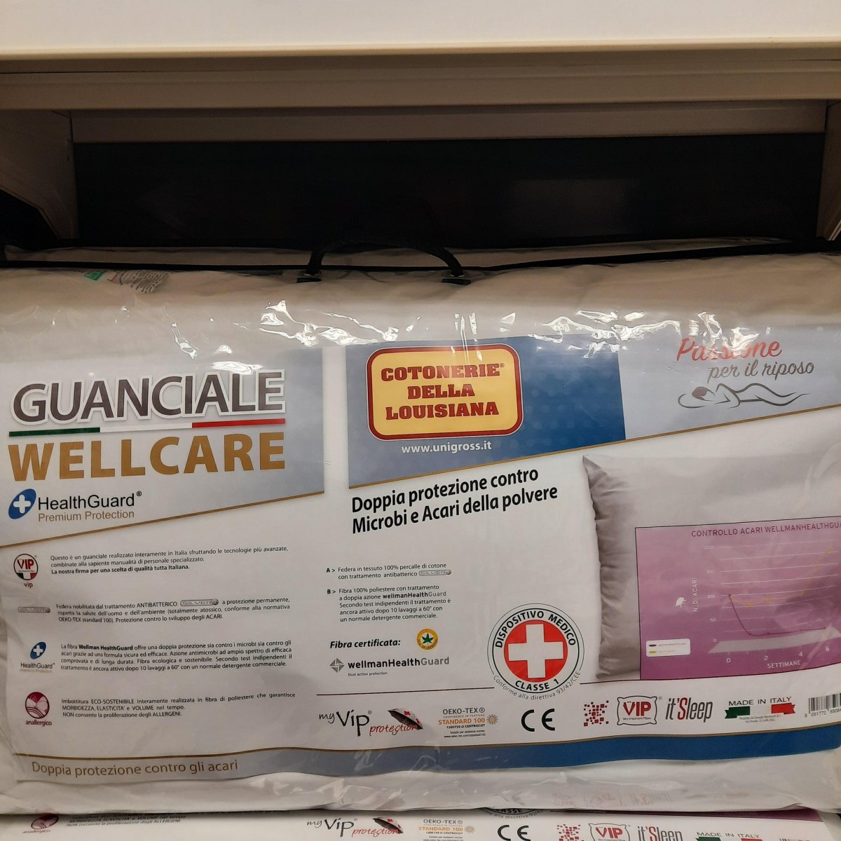 Guanciale wellcare fodera in cotone. Anallergico Antiacaro
