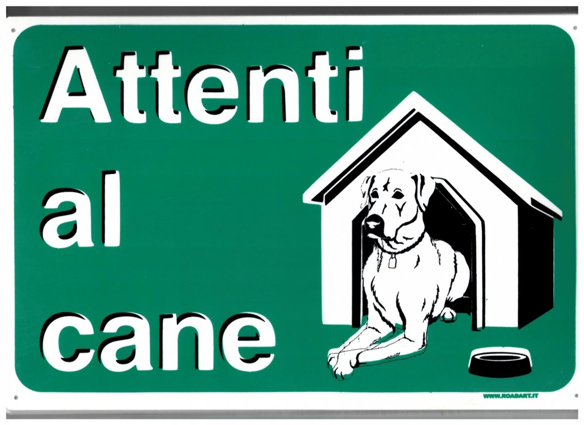 Cartello PVC 200X300 mm ATTENTI AL CANE sfondo verde db