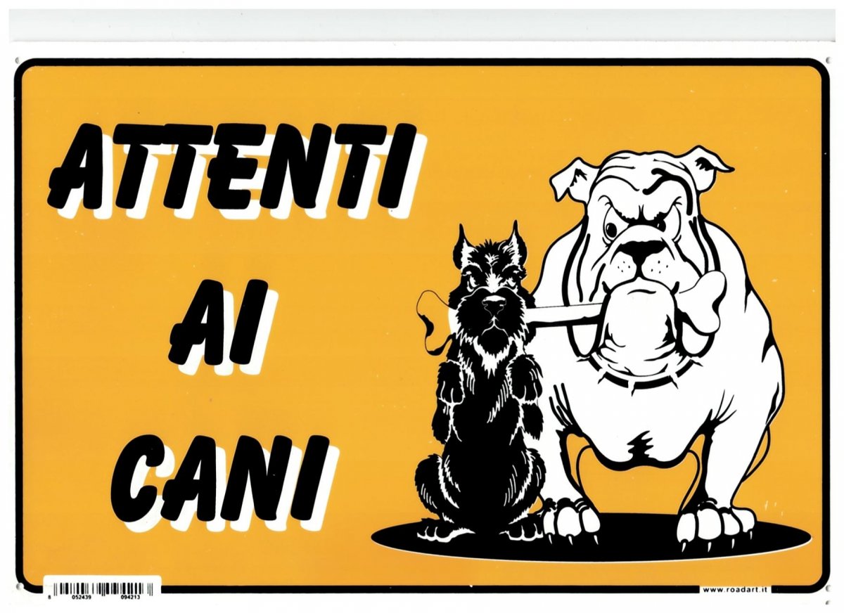 Cartello PVC 200X300 mm ATTENTI AI CANI sfondo giallo db