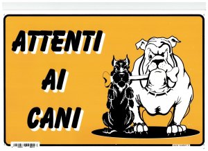 Cartello PVC 200X300 mm ATTENTI AI CANI sfondo giallo