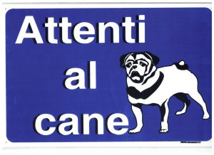 Cartello PVC 200X300 mm ATTENTI AL CANE sfondo blu