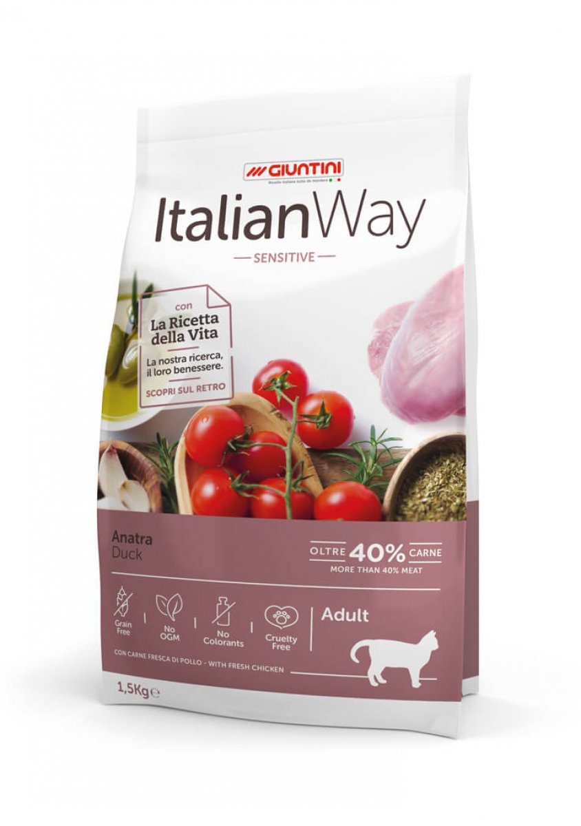 ITALIAN WAY SENSITIVE alimento per gatti adulti ANATRA 1,5KG 