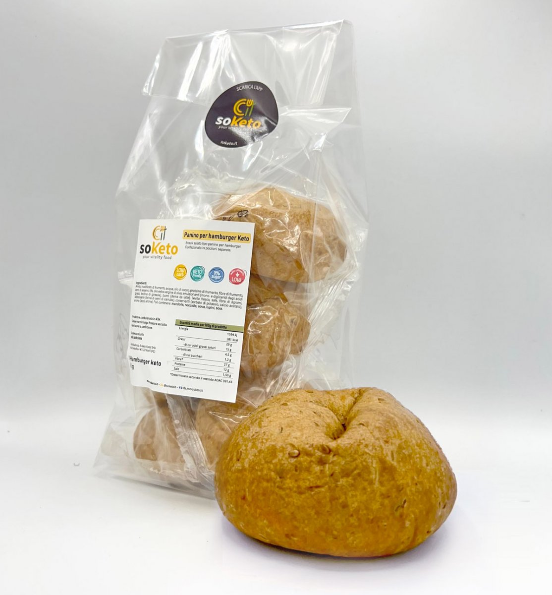 Pane ai semi di sesamo con zero zuccheri e soli 2,5 gr di carboidrati (Confezione da 3 pz x 60 gr)