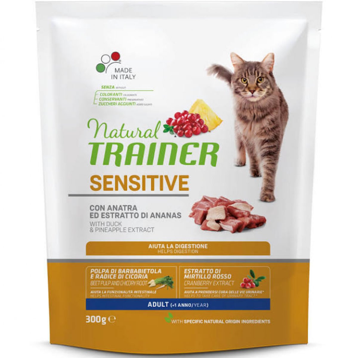 NATURAL TRAINER 300 gr crocchette per GATTI SENSIBILI all' ANATRA