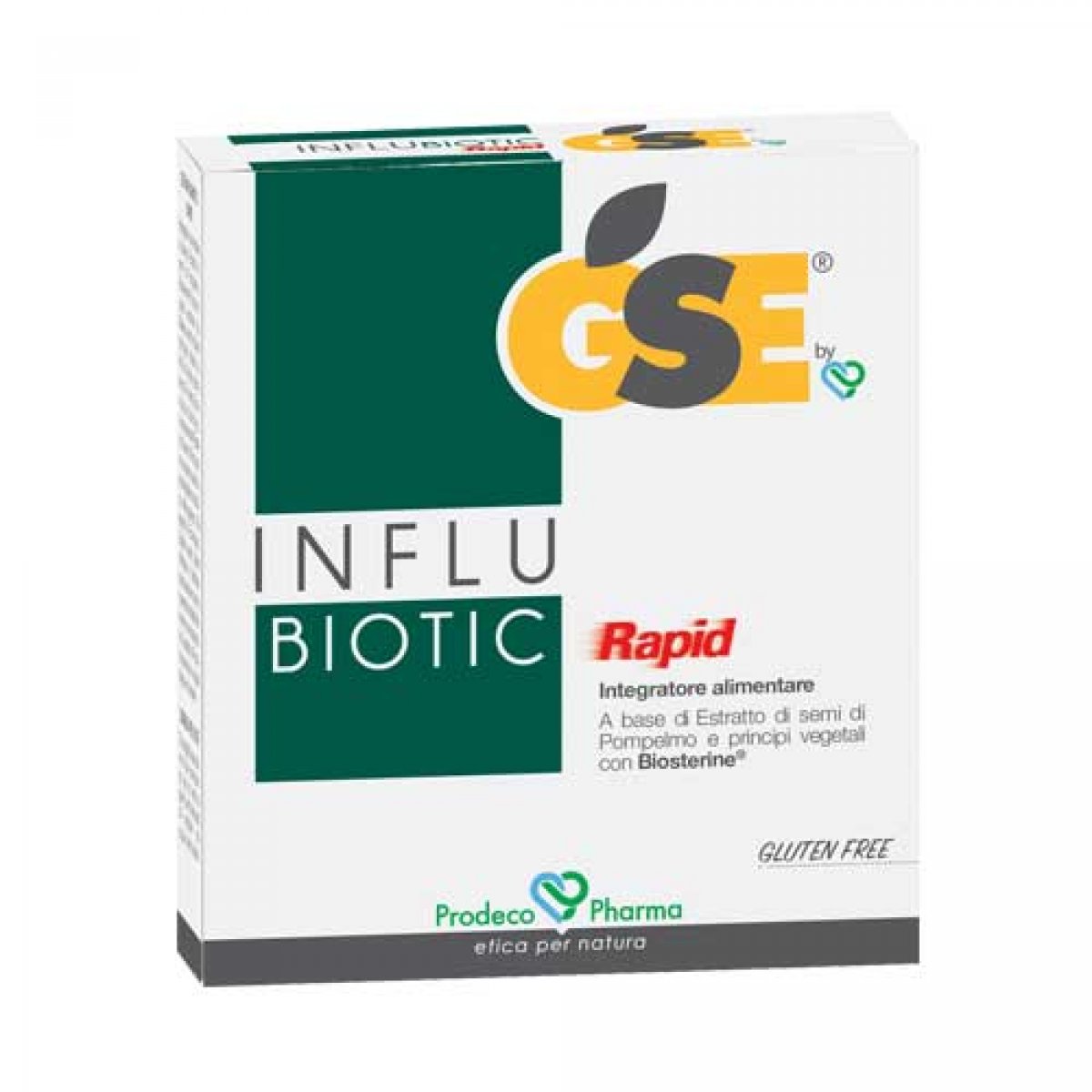 GSE Influbiotic Rapid - Prodeco Pharma Integratore alimentare a base di Estratto di semi di Pompelmo, che contribuisce all’equilibrio microbico dell’organismo, e di Echinacea, Basilico, Salvia per la funzionalità delle prime vie respiratorie. Confezione: 30 compresse, in 2 blister da 15.