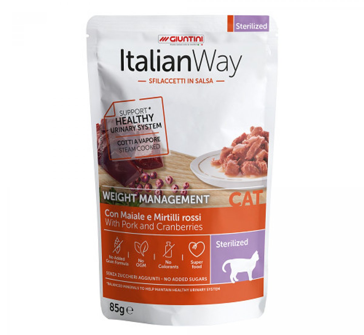 ITALIAN WAY gatti sterilizzati BUSTE 85gr bocconcini MAIALE E MIRTILLI