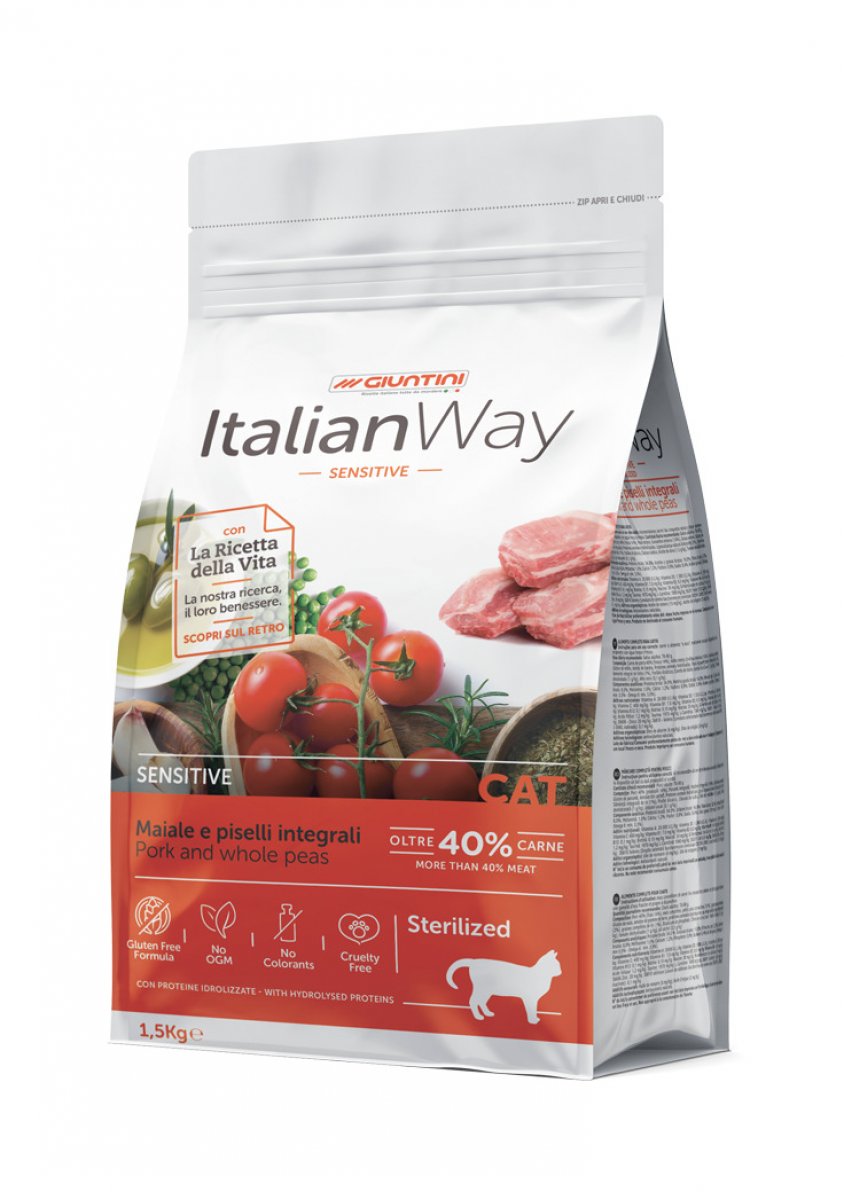 ITALIAN WAY STERILISED alimento per gatti adulti MAIALE E PISELLI 1,5KG