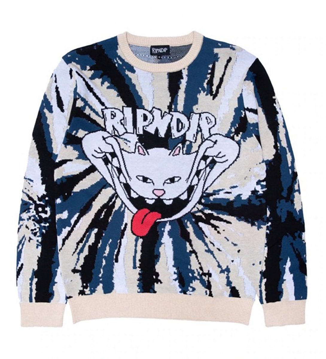 RIPNDIP Maglione Big Smile Knit Sweater Cream/Navy Ripndip