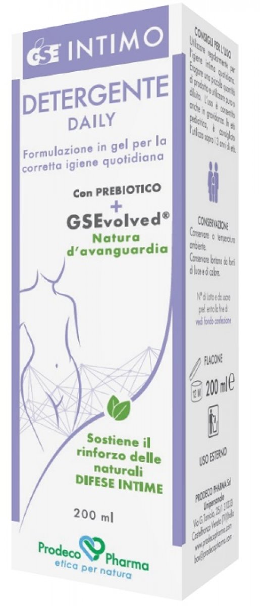 GSE INTIMO DETERGENTE DAILY 200 ml - Detergente intimo - Prodeco Pharma GSE Intimo Detergente Daily è un prodotto in forma di gel, a base di estratti vegetali. L’Opuntia, l’Ulivo e la Calendula conferiscono un’azione emolliente e lenitiva sulla pelle e sulle mucose. Confezione: flacone da 200 ml.