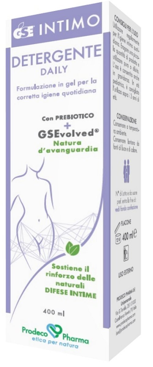 GSE INTIMO DETERGENTE DAILY 400 ml - Detergente intimo - Prodeco Pharma - Prodeco Pharma GSE Intimo Detergente Daily è un prodotto in forma di gel, a base di estratti vegetali. L’Opuntia, l’Ulivo e la Calendula conferiscono un’azione emolliente e lenitiva sulla pelle e sulle mucose. Flacone da 400 ml con pratico erogatore dispenser