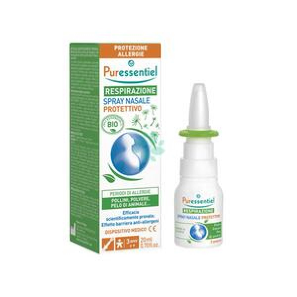 PURESSENTIEL Respirazione Spray Nasale Protettivo Allergie 20 ml Puressentiel Respirazione Protettivo è lo spray nasale utile per la protezione dalle allergie. Previene i sintomi della rinite allergica: starnuti, naso che cola, ostruzione e pruriti nasali, affaticamento respiratorio. Spray da 20 ml.