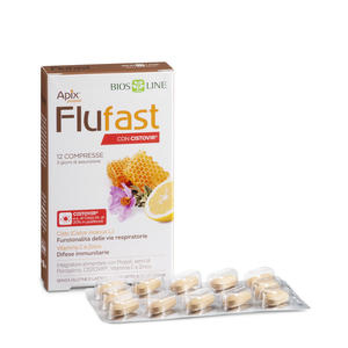 APIX® PROPOLI Flufast con CISTOVIR® - Bios Line Apix® Flufast con CistoVir® dona un rapido sollievo contro i disturbi da raffreddamento. 12 compresse