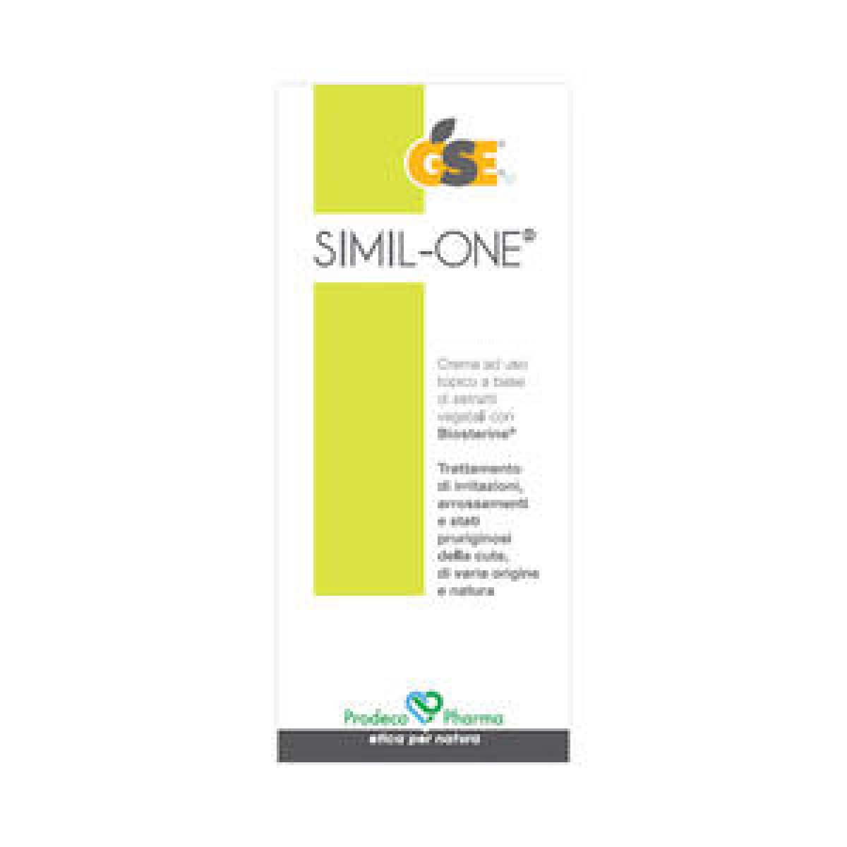 GSE SIMIL-ONE® Crema 30 ml - Prodeco Pharma GSE Simil-ONE ® è una crema ad uso topico a base di estratti vegetali con Biosterine® per il trattamento di irritazioni, arrossamenti e stati pruriginosi della cute, di varia origine e natura. Tubo da 30 ml