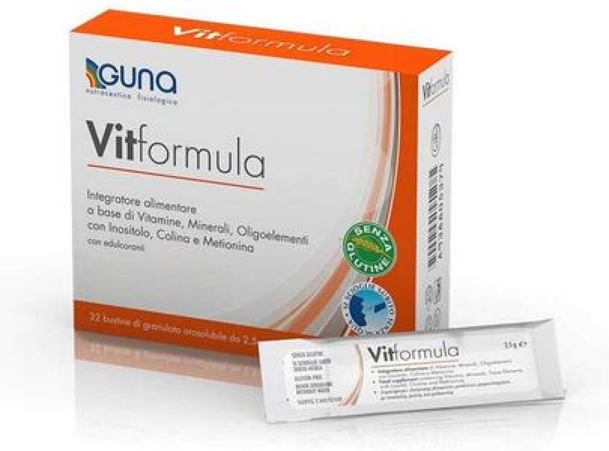GUNA VITformula ►PROMO BIPACK◄ Integratore alimentare con 15 vitamine, 9 minerali ed oligoelementi - 32 + 32 bustine orosolubili