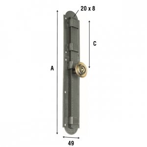 CATENACCIO TRASVERSALE IN ACCIAIO LUCIDO mm 150 POMELLO IN OTTONE