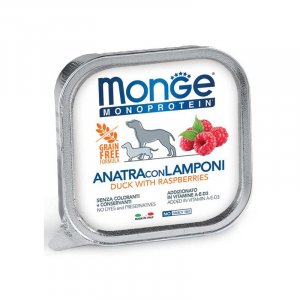 MONGE CANE MONOPROTEICO 100% SOLO ANATRA E LAMPONI PATE' 150GR