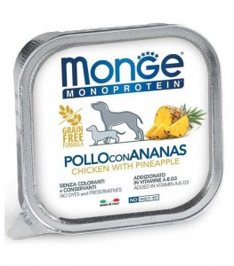 MONGE CANE MONOPROTEICO 100% SOLO POLLO ANANAS PATE' 150GR