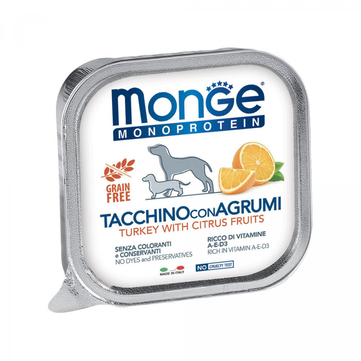 MONGE CANE MONOPROTEICO 100% SOLO TACCHINO AGRUMI PATE' 150GR