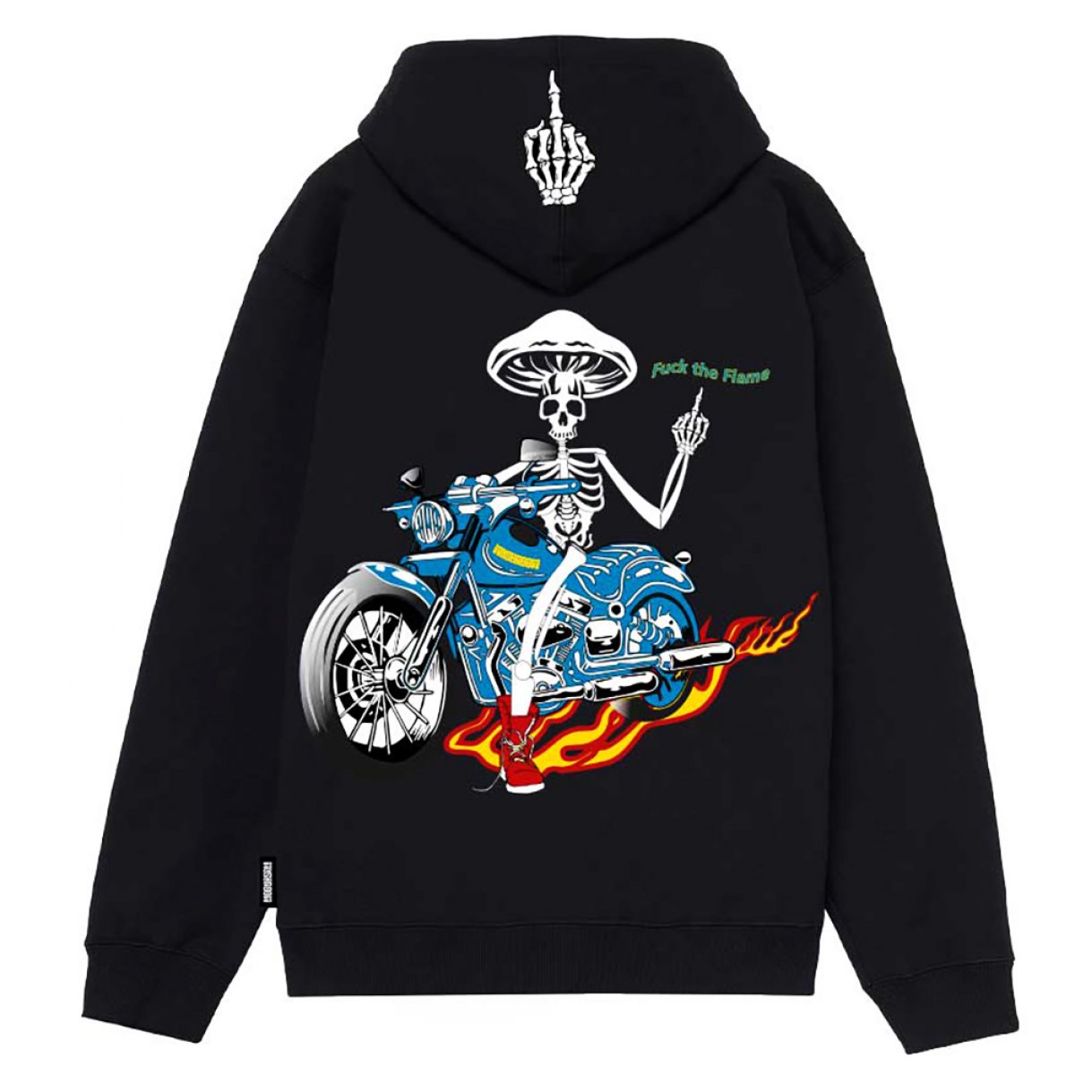 MUSHROOM Felpa con Cappuccio fuck the flame Hoodie Black Mushroom Brand