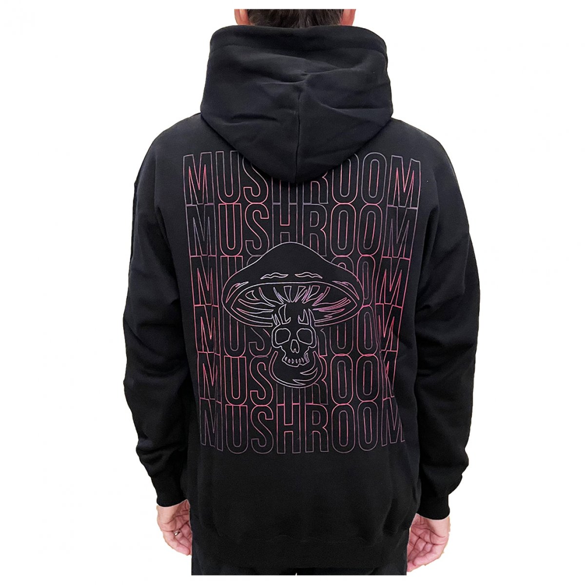 MUSHROOM Felpa con Cappuccio script allover hoodie black Mushroom Brand