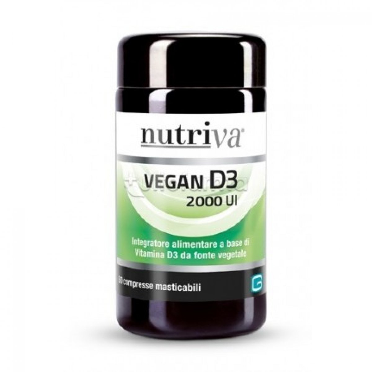 NUTRIVA VEGAN D3 Compresse 2000 UI Integratore alimentare utile in caso di aumentato fabbisogno di vitamina D. Aiuta le difese immunitarie e favorisce il naturale benessere del tessuto osseo. Confezione da 60 compresse masticabili.