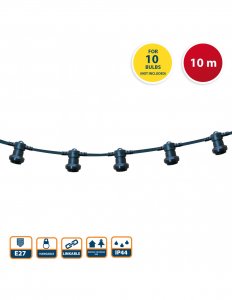 Catenaria IP44 prolungabile 10m, 10 attacchi E27, nero