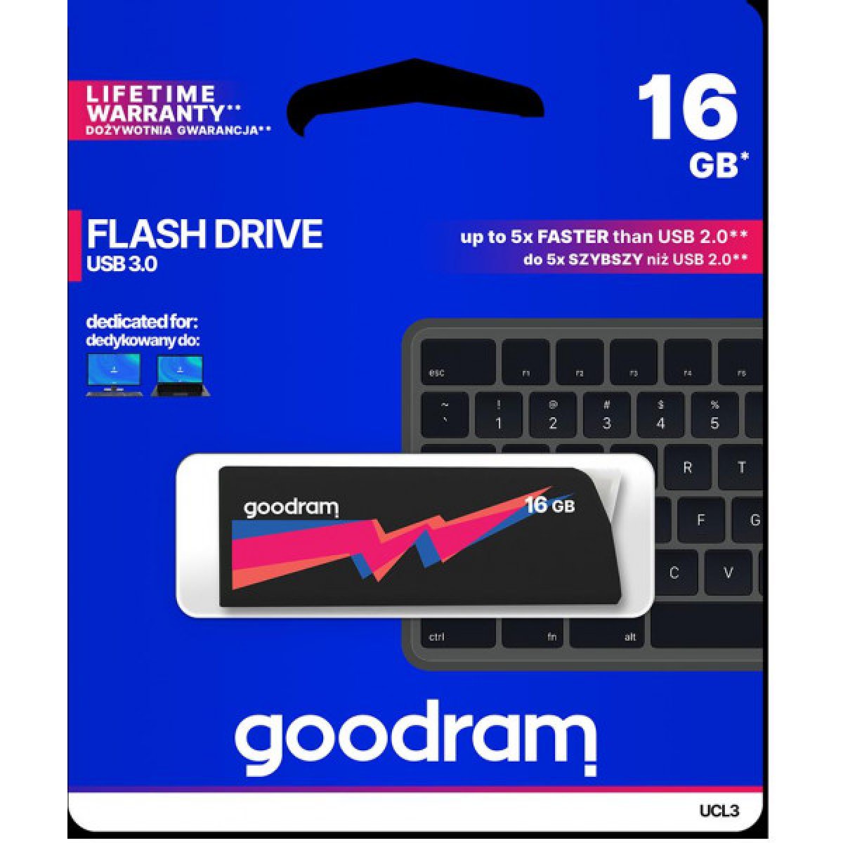 Pendrive GoodRAM 16GB UCL2 BLACK USB 3.0 - retail blister 