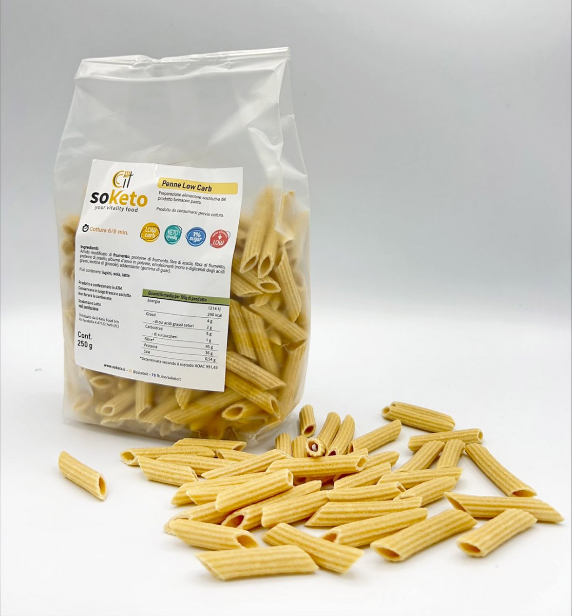 Penne low carb & Keto Friendly con solo 5% di carboidrati Confezione da 500 gr