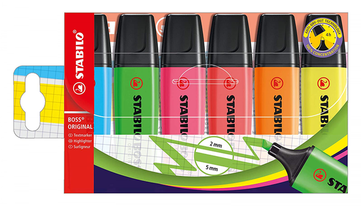 SET DA 6 EVIDENZIATORI STABILO BOSS