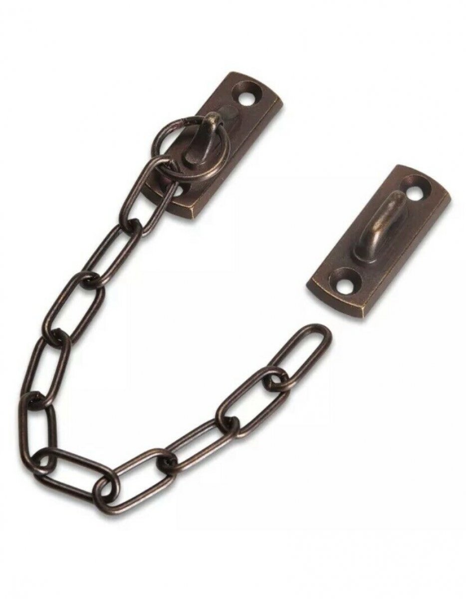 Catena Di Sicurezza Per Porte Ø Mm 2.2 X Cm 20 Catena in Ottone - Ganci Zama - 4 Viti - Bronzato