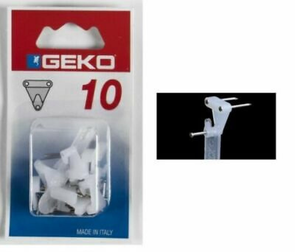 10 GANCI NYLON PER QUADRI A PARETE - 3 PUNTE CON APPLICATORE GEKO