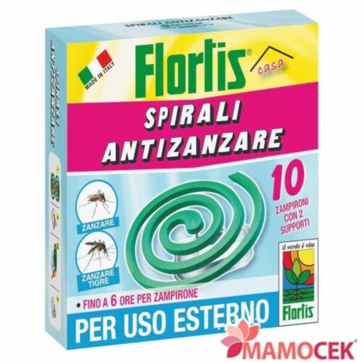 FLORTIS 10 SPIRALI ANTIZANZARE zampirone contro zanzare comuni tigri e insetti 