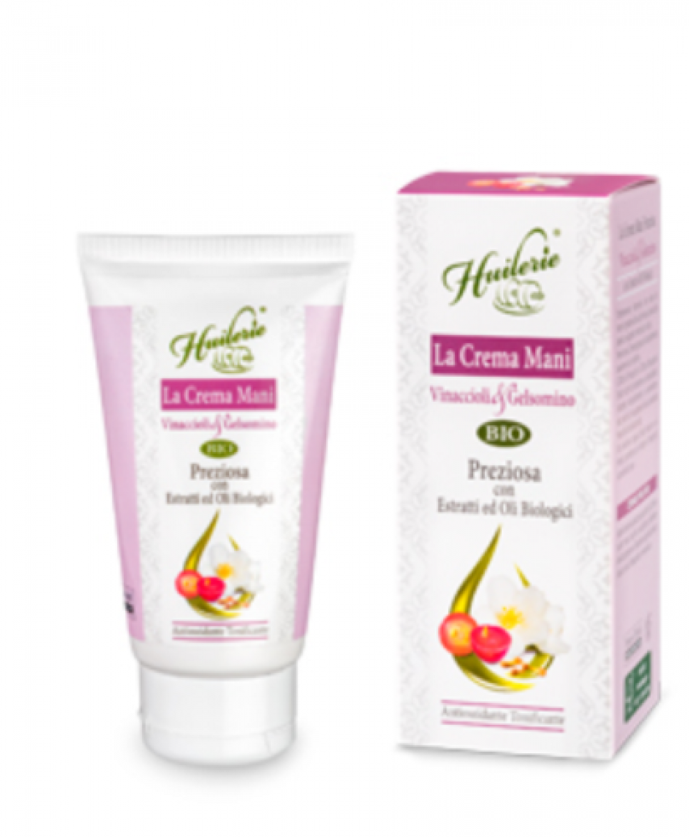 HUILERIE Crema Mani Vinaccioli & Gelsomino - Preziosa - Con ingredienti Biologici Ricca di Antissidanti e Vitamine idrata e lenisce la pelle lasciandola morbida e setosa. Tubo da 75 ml