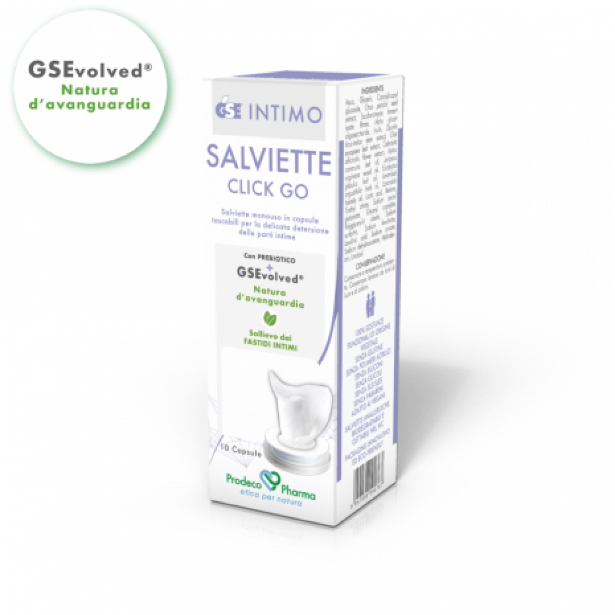 GSE INTIMO SALVIETTE CLICK GO Salviette igieniche intime - Prodeco Pharma GSE Intimo Salviette Click Go è indicato per la detersione delle parti intime più delicate. 10 salviette monouso in capsule tascabili da 3ml