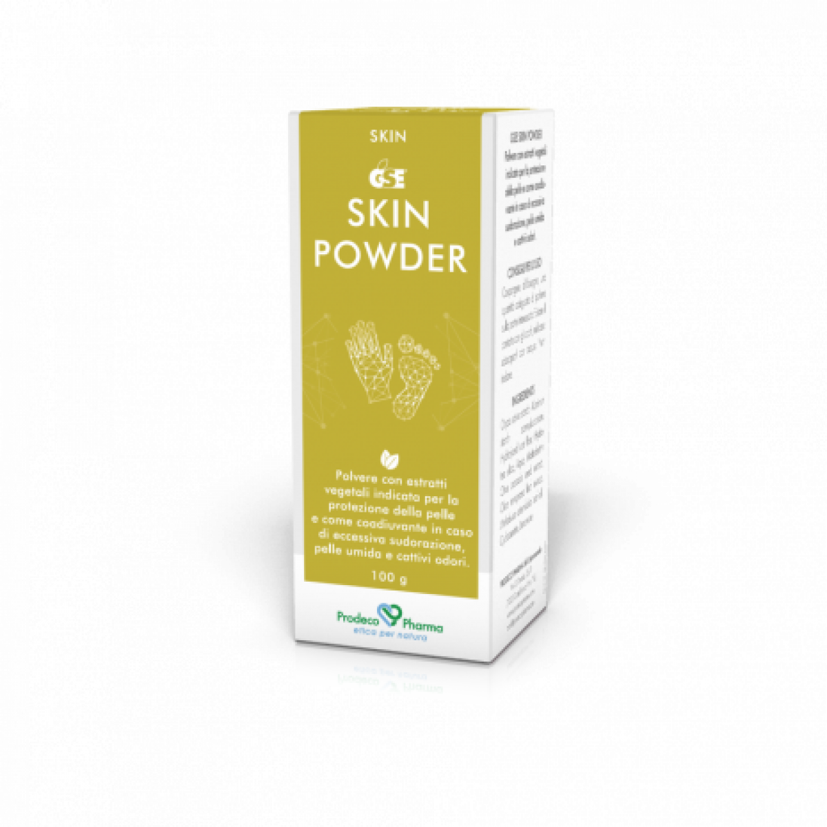 GSE Skin Powder - Prodeco Pharma GSE Skin Powder è una polvere dermatologica ad azione naturale, a base di Estratto di semi di Pompelmo, utile in caso di dermatiti, eritemi da pannolini, piaghe, ustioni, micosi. Flacone da 100 g con tappo spargipolvere.