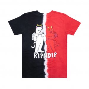 RIPNDIP T-shirt Angel & devil Tee red black split dye