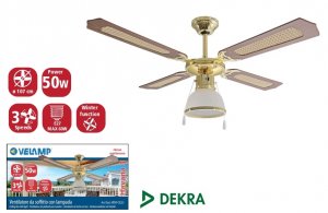Ventilatore a soffitto 107cm con portalampada - comandi a catenella