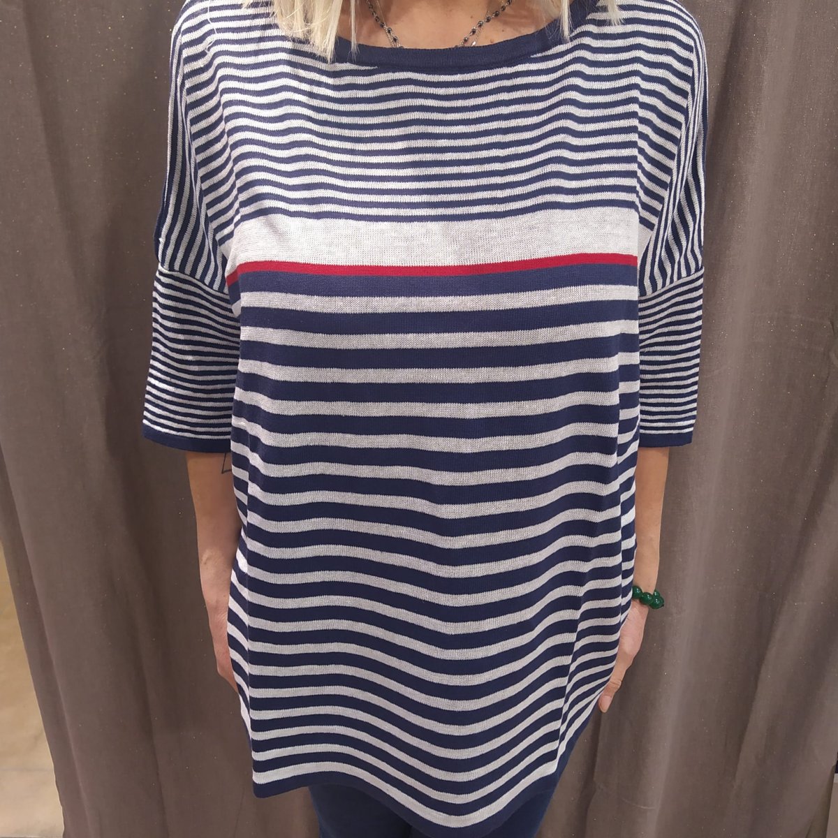 Maglia manica 3/4 in lino, acrilico e cotono 100% made in Italy, disponibile nelle taglie M e L