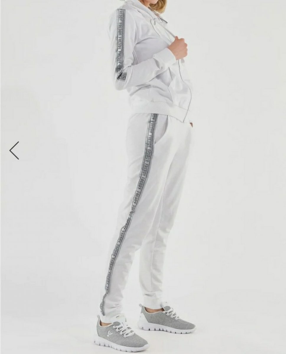 FELPA FREDDY CON ZIP BIANCA CON BANDE GRIGIE GLITTERATE FELPA ZIP